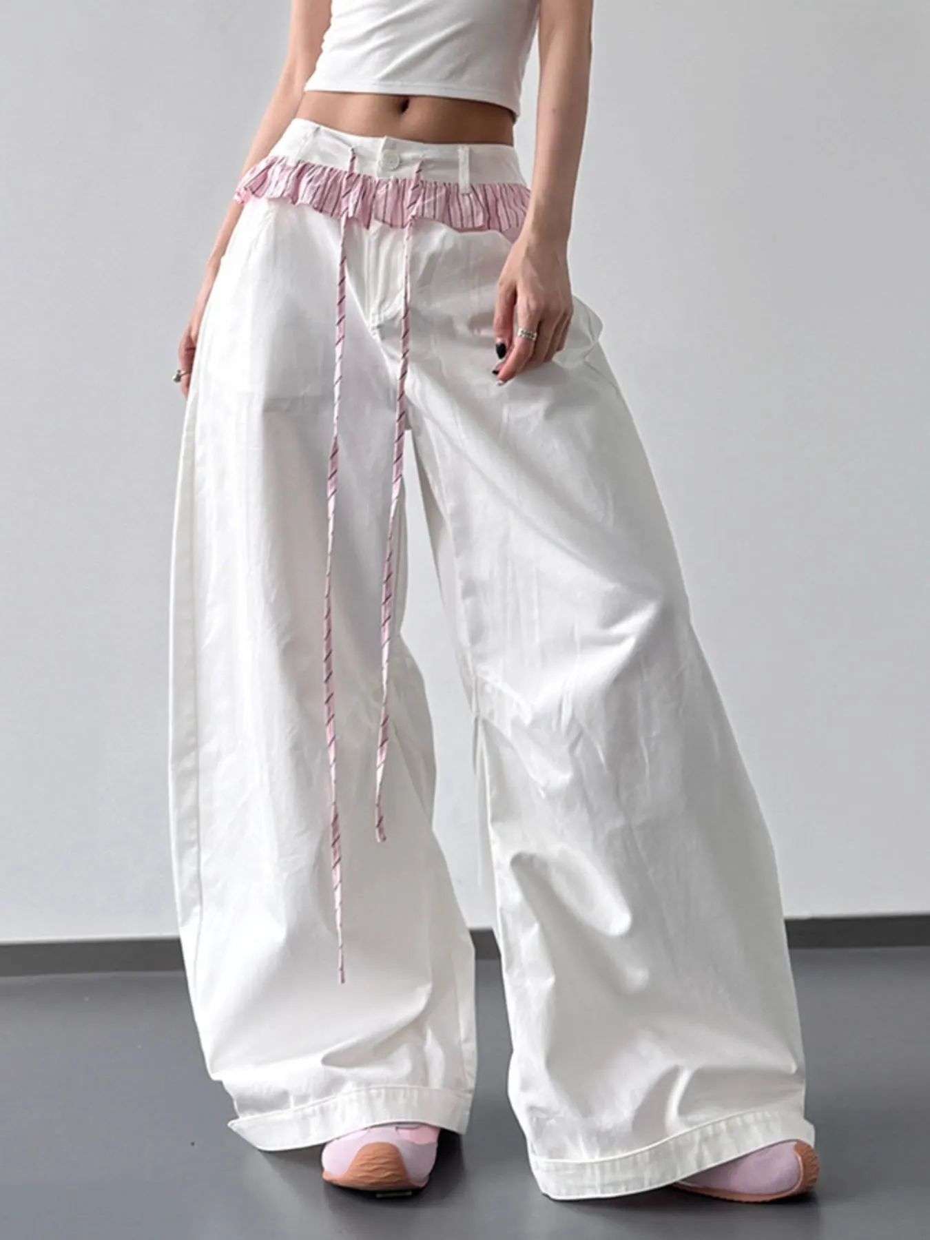 Wide Leg Drawstring Casual Pants