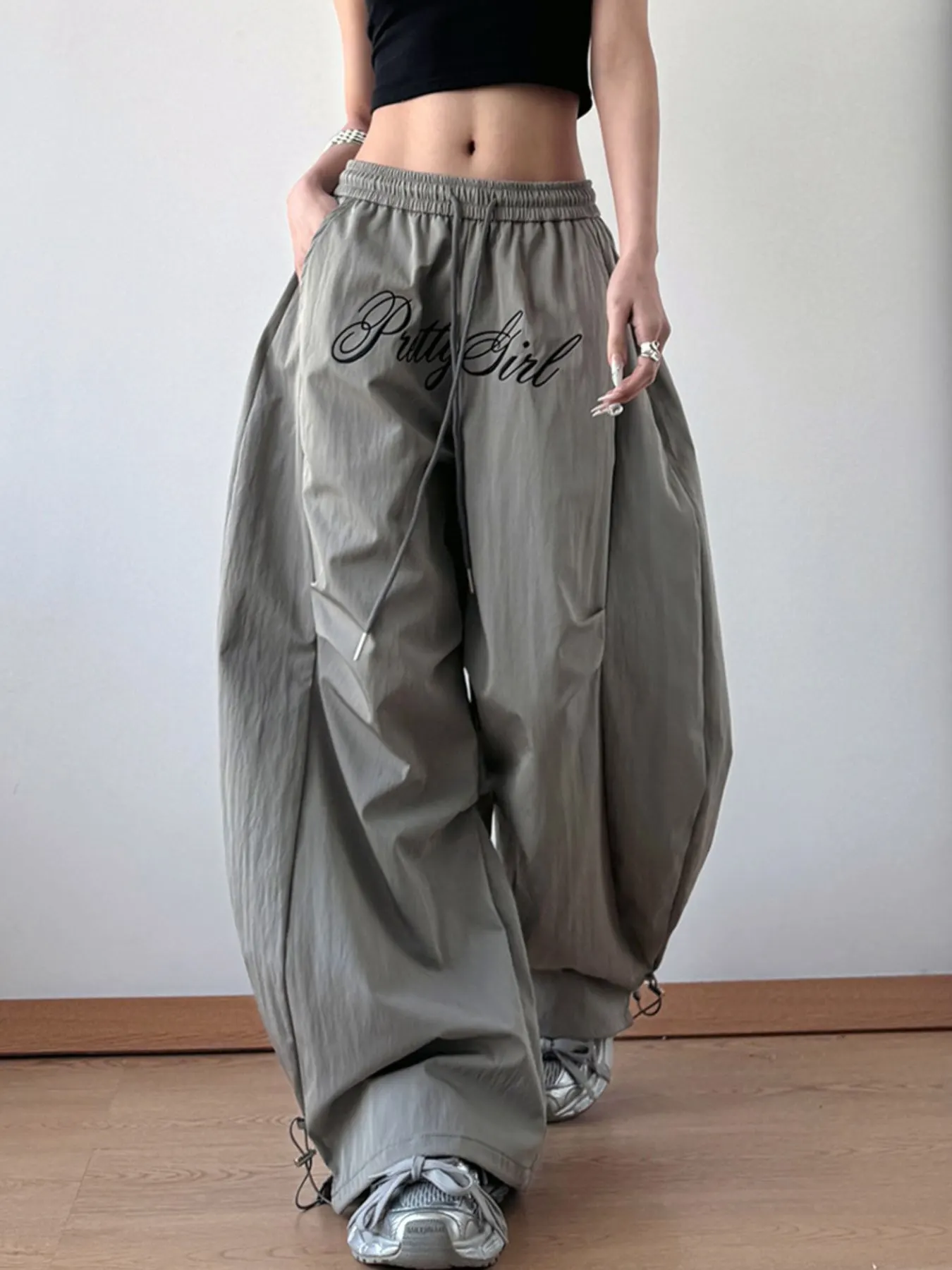 Drawstring Oversized Wide Leg Casual Pants